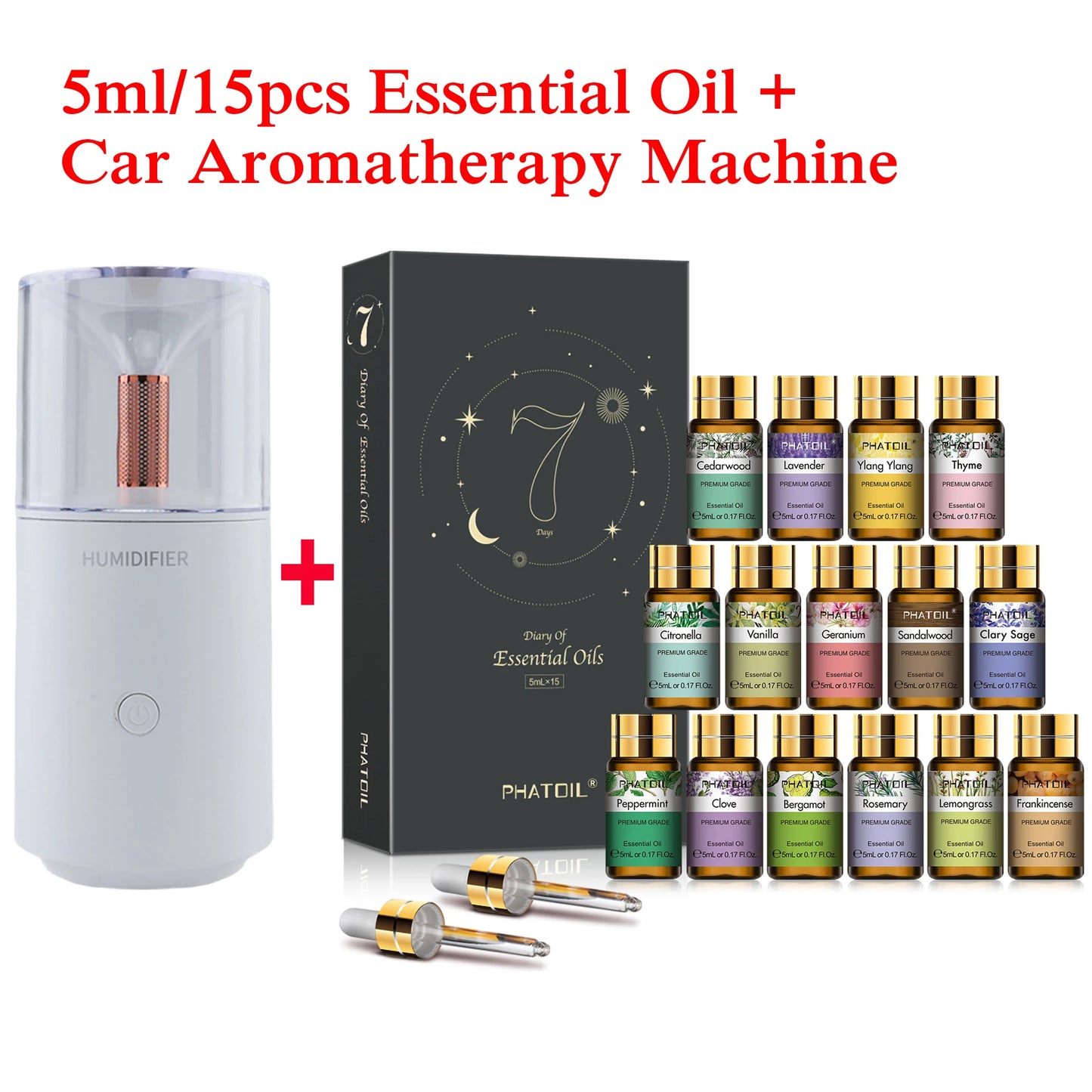 15-piece pure essential oil gift set for diffusers, candles, massage, and spa treatments.