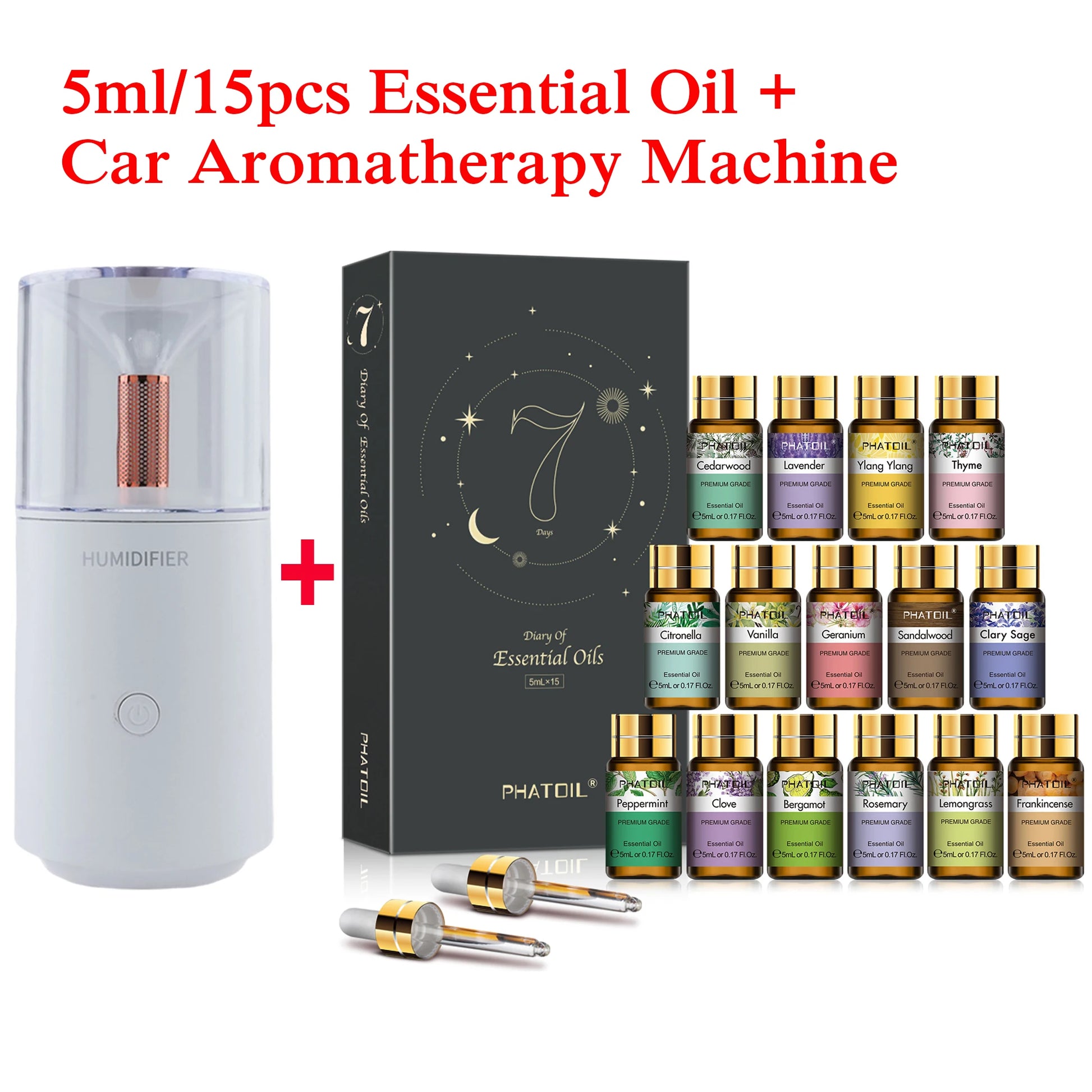 15-piece pure essential oil gift set for diffusers, candles, massage, and spa treatments.