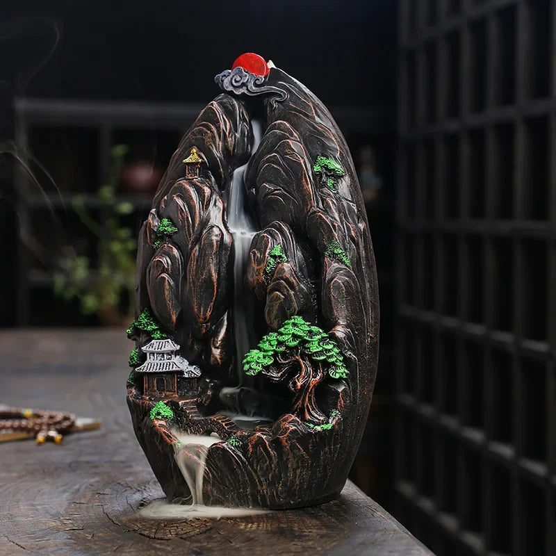 Smoke cascading down the incense burner creating waterfall effect