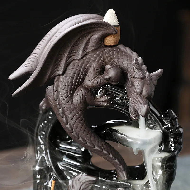 Ceramic dragon incense holder used as home aromatherapy decor