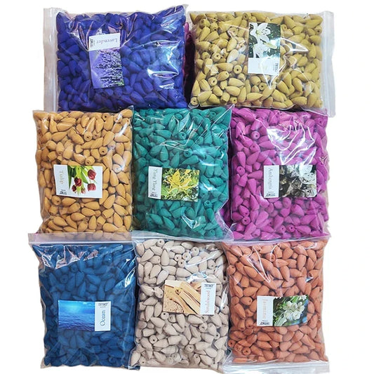 Pack of 60 natural backflow incense cones with mixed scents