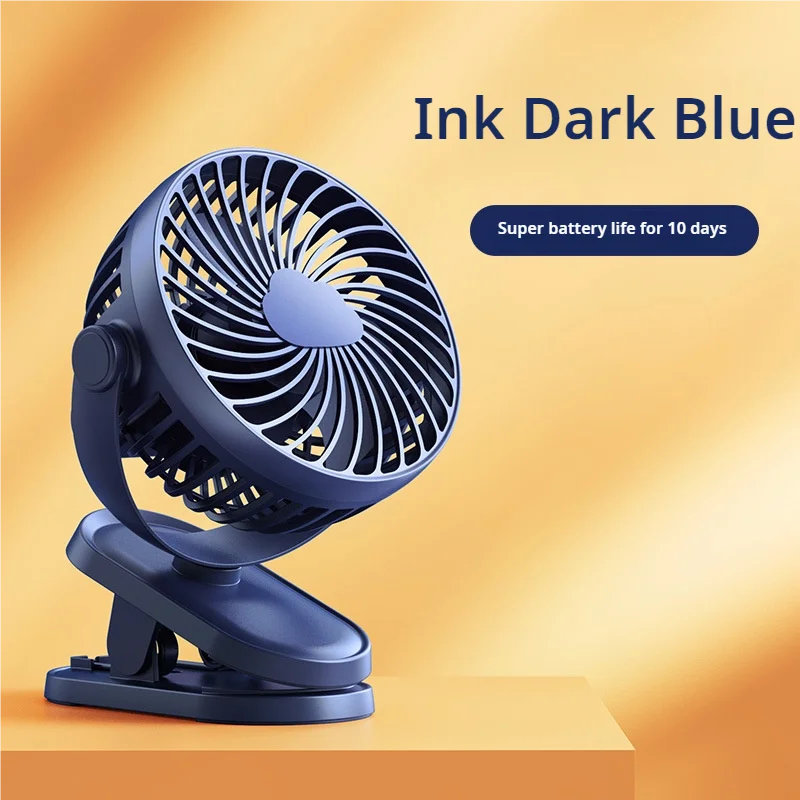Portable clip-on USB mini fan with adjustable airflow, silent operation, for dorms and offices.

