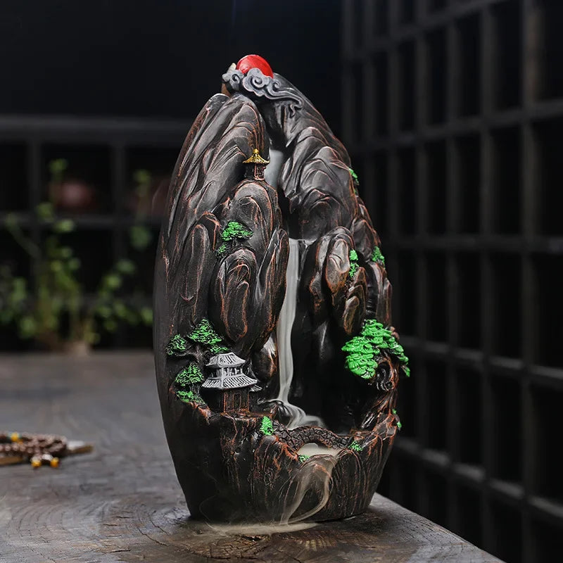 11.4-inch resin incense burner displayed in a meditation room setup